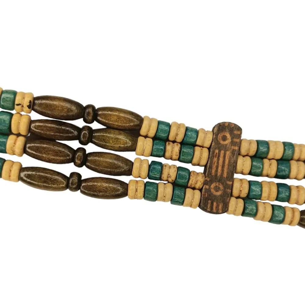 Vintage Wooden Bead Belt Bohemian Hippie Stretchy